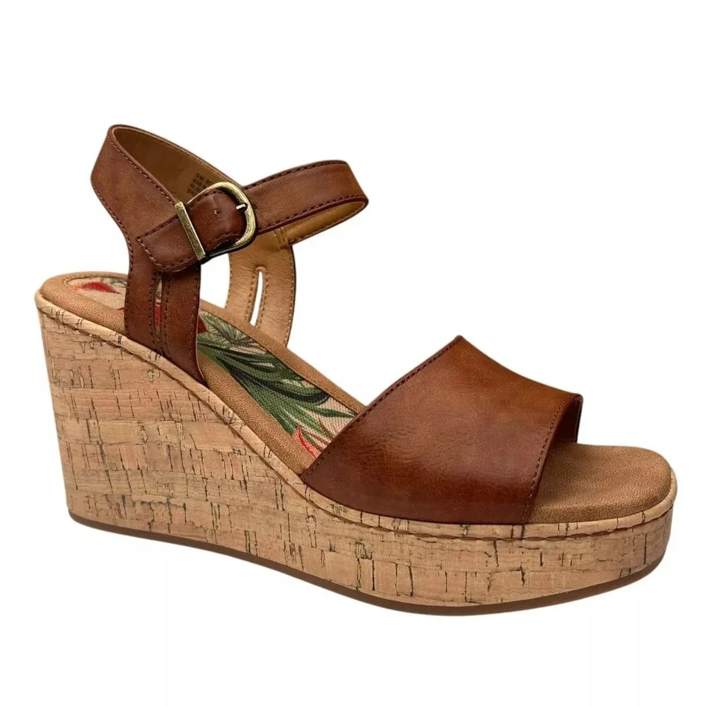 BOC Corrie Women's Platform Wedge Sandal Size 9 Brown/Tan Faux Leather Upper